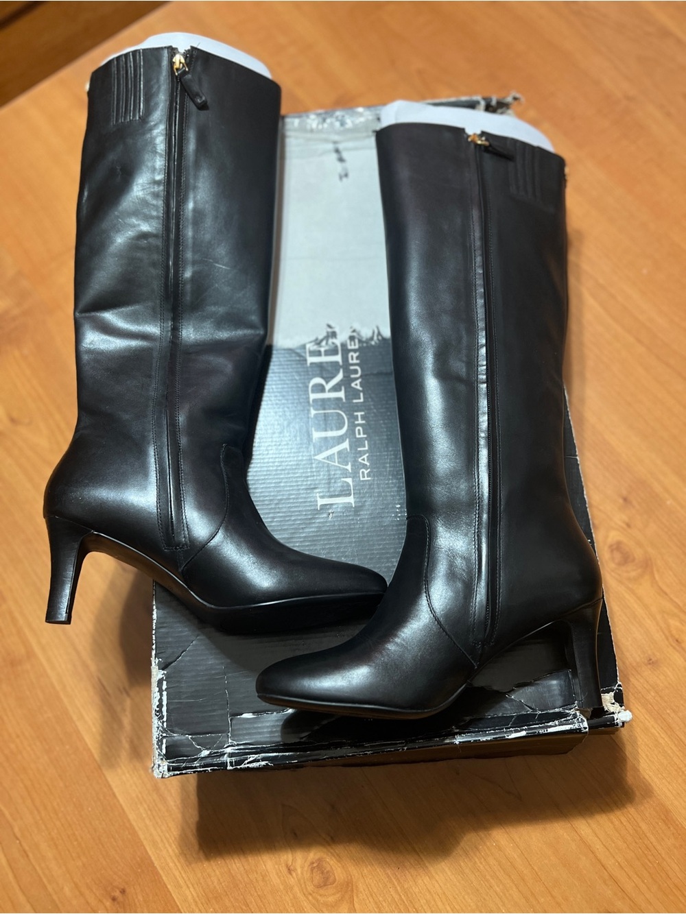 Lauren Ralph Lauren full zip black leather boots